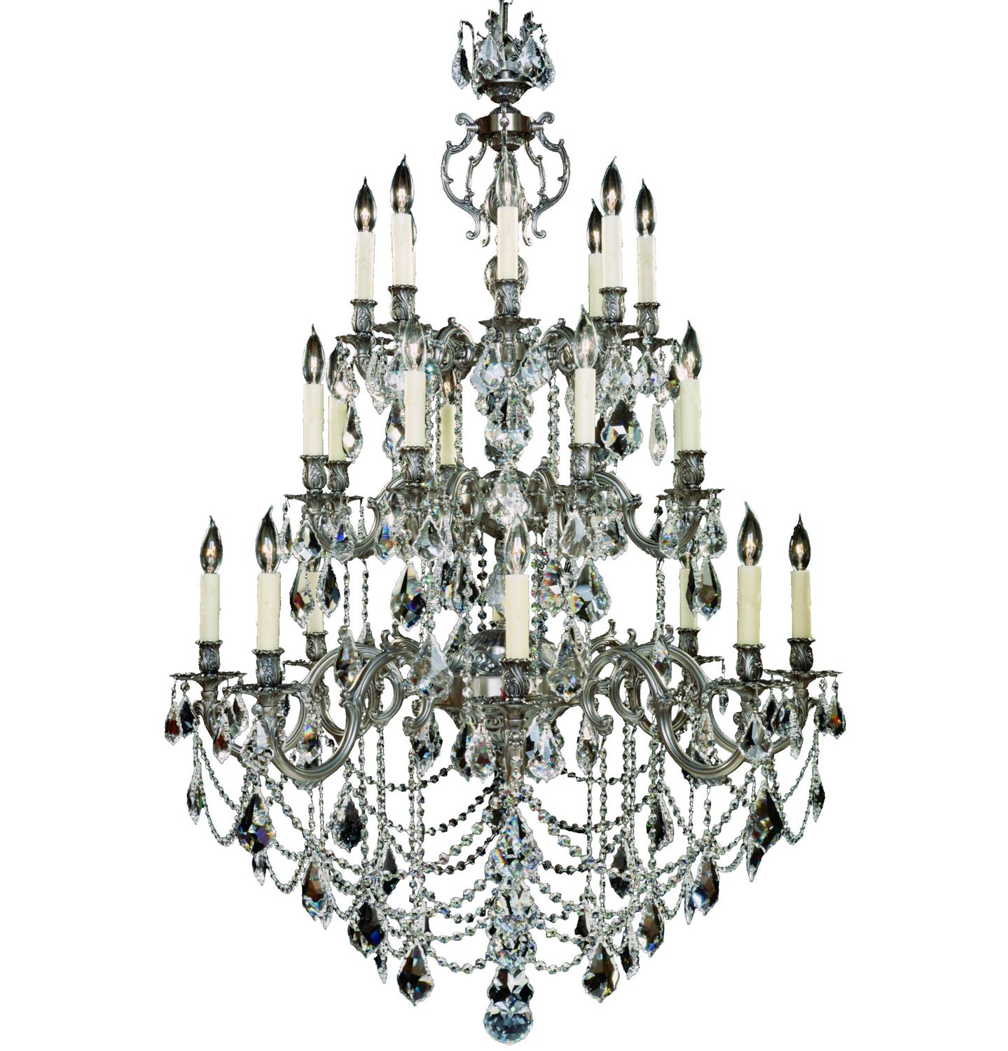 American Brass & Crystal - CH9582-A-10G-PI - 24 Light Chandelier - Rosetta - Antique Silver