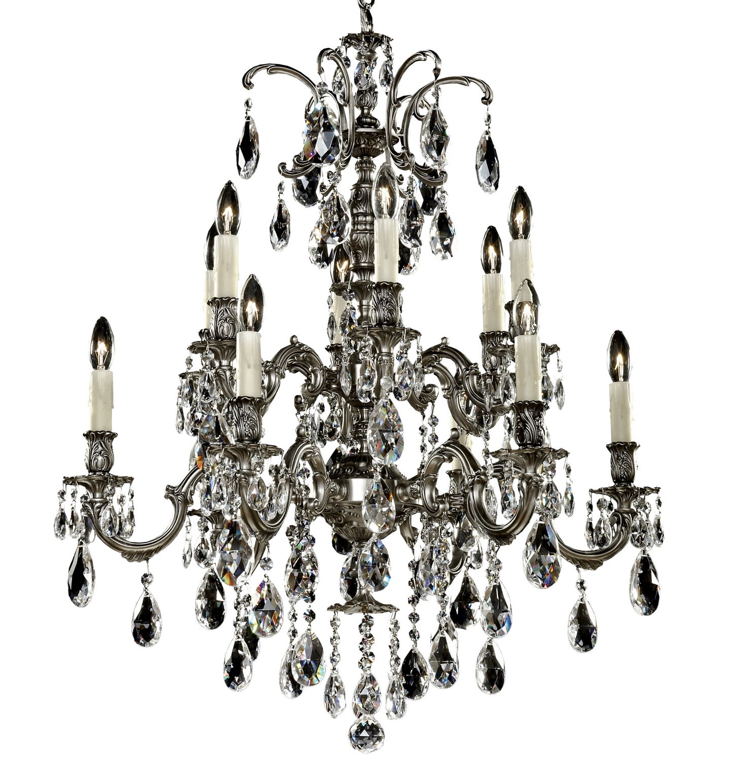 American Brass & Crystal - CH9724-O-10G-PI - 12 Light Chandelier - Marlena - Antique Silver