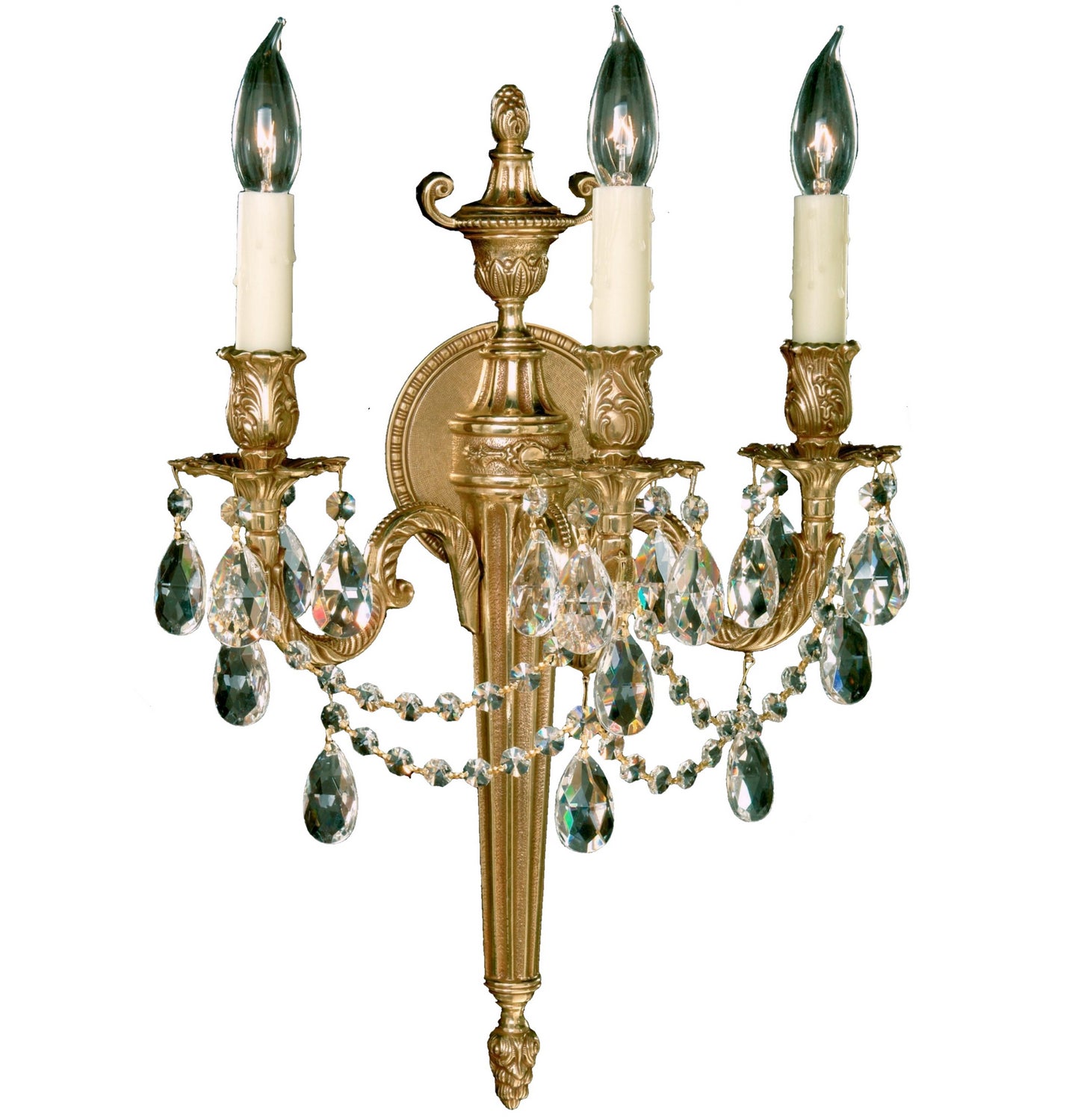 American Brass & Crystal - WS2113-O-01G-PI - Three Light Wall Sconce - Wall Sconces - Polished Brass w/Umber Inlay