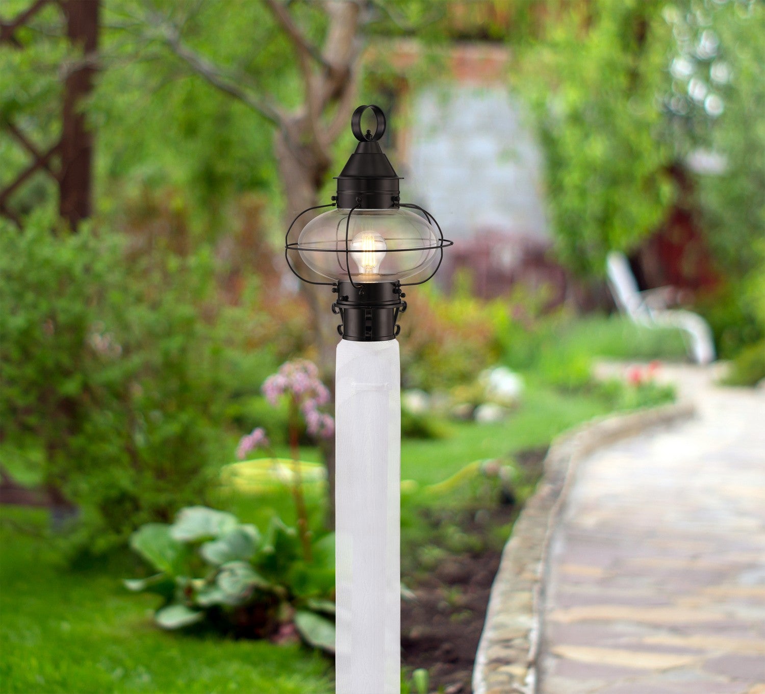 Norwell Lighting - 1321-BL-CL - One Light Post Mount - Cottage Onion - Black With Clear Glass