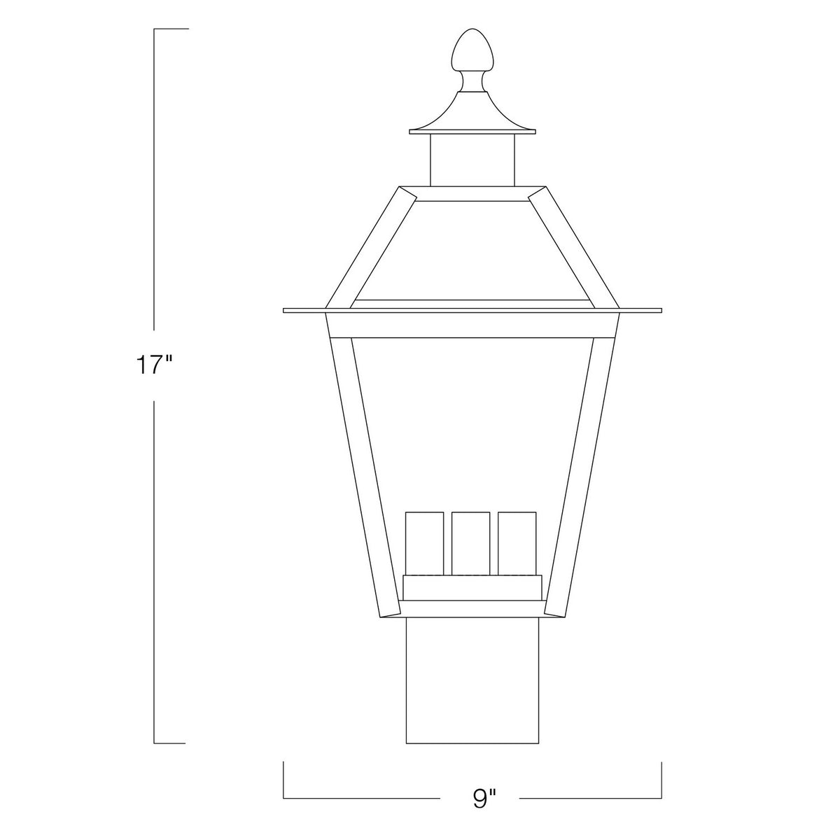 Norwell Lighting - 2234-BL-CL - Three Light Post Mount - Lexington - Black