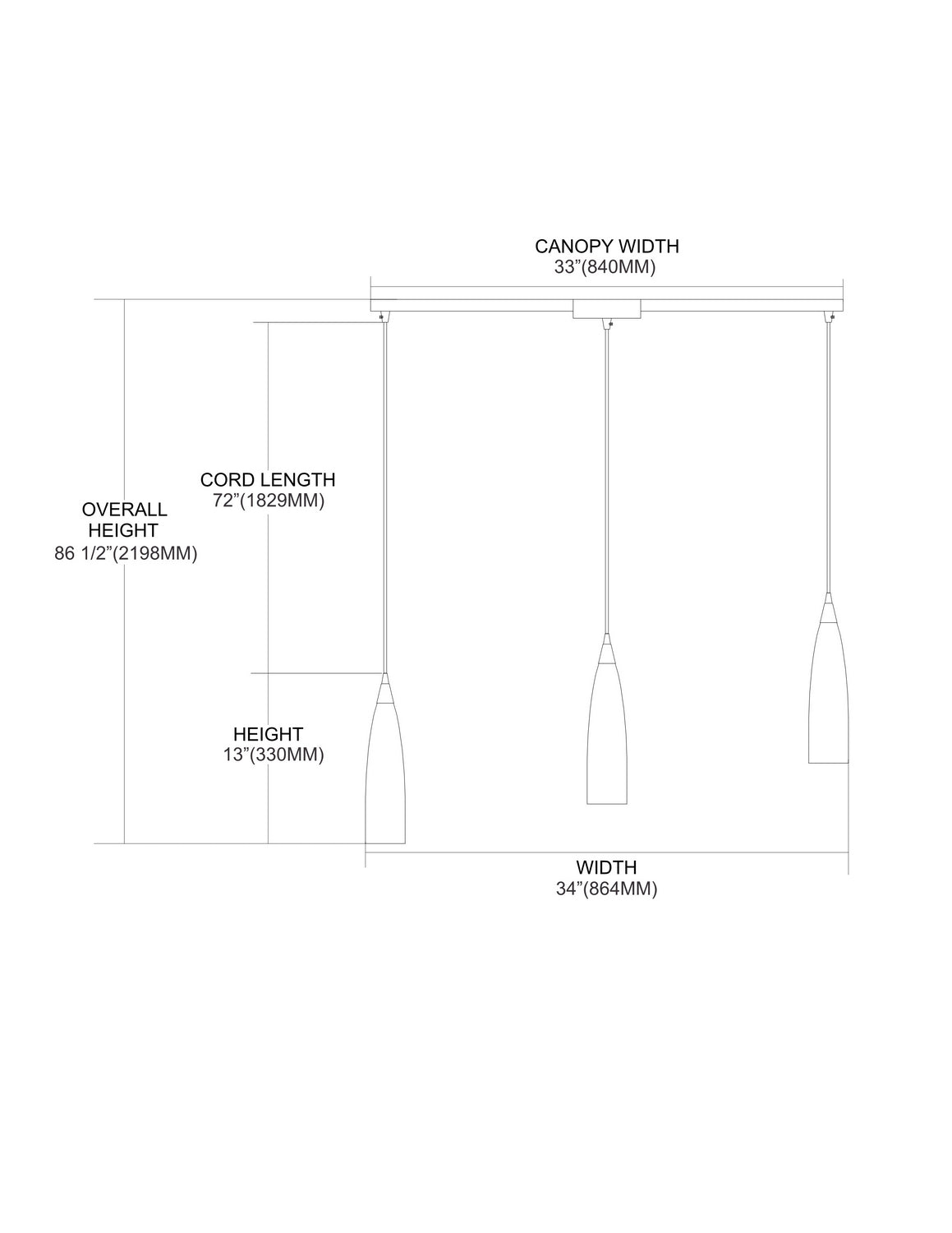 ELK Home - 501-3L-SW - Three Light Pendant - Lungo - Satin Nickel