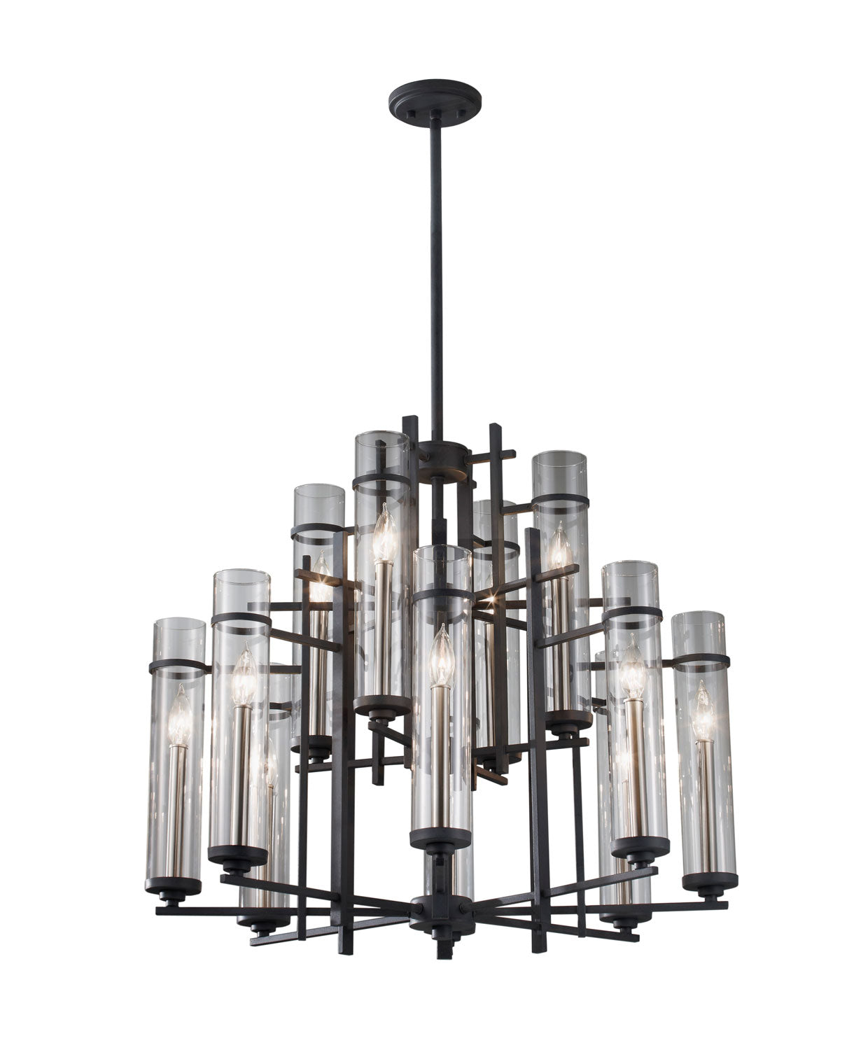 Generation Lighting. - F2629/8+4AF/BS - 12 Light Chandelier - Ethan - Antique Forged Iron / Brushed Steel