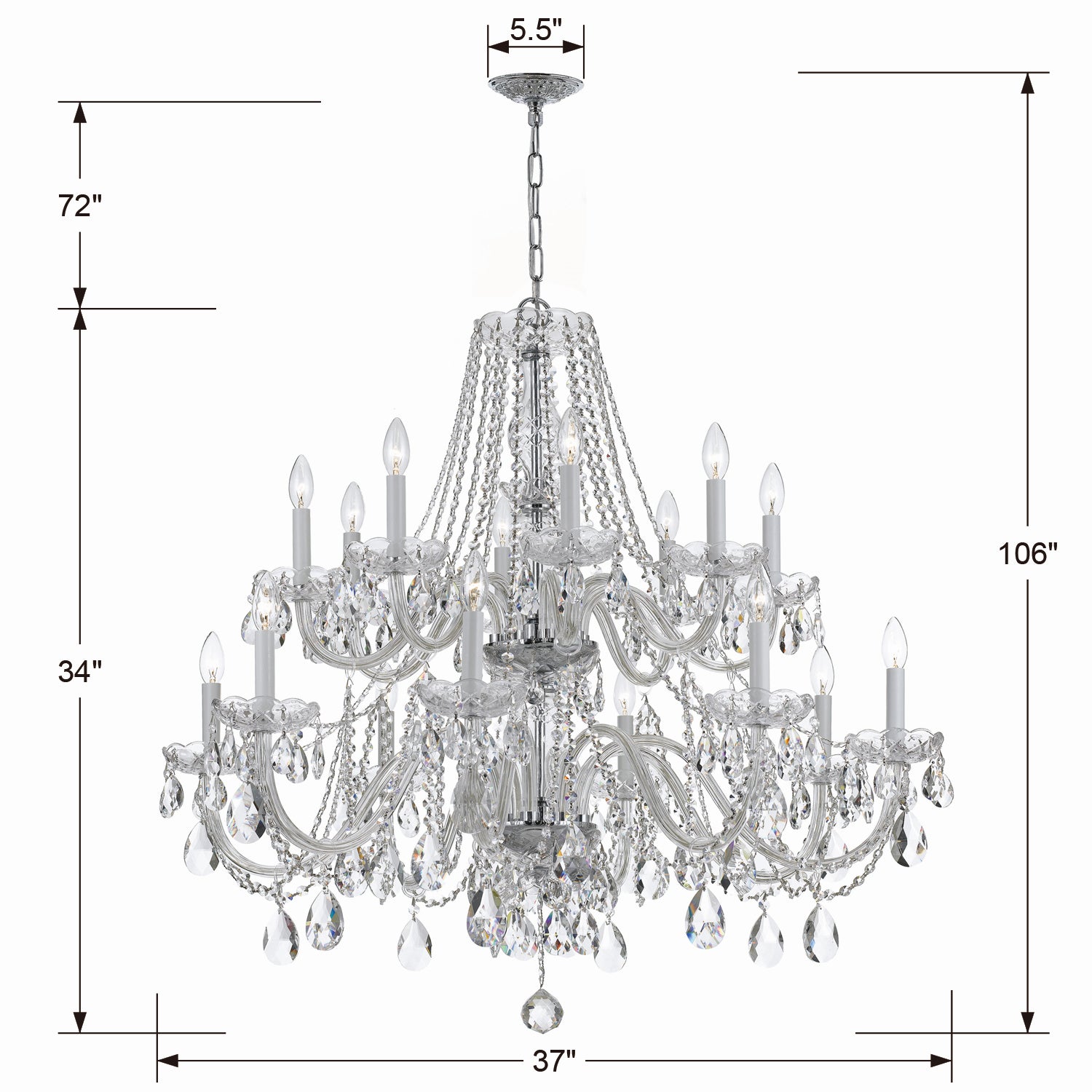 Crystorama - 1139-CH-CL-MWP - 16 Light Chandelier - Traditional Crystal - Polished Chrome