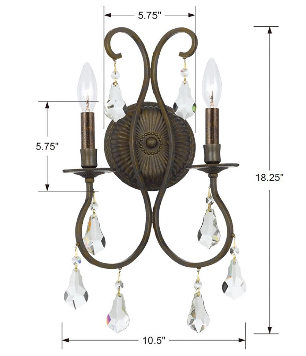 Crystorama - 5012-EB-CL-MWP - Two Light Wall Sconce - Ashton - English Bronze