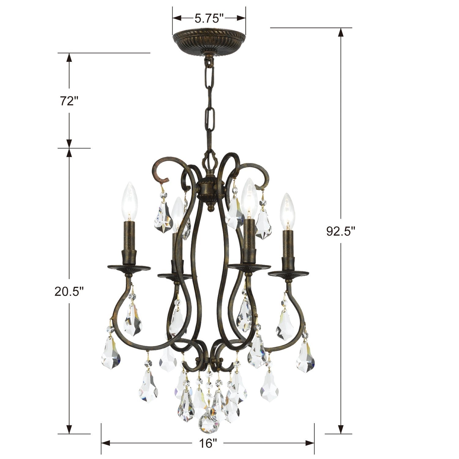 Crystorama - 5014-EB-CL-MWP - Four Light Mini Chandelier - Ashton - English Bronze