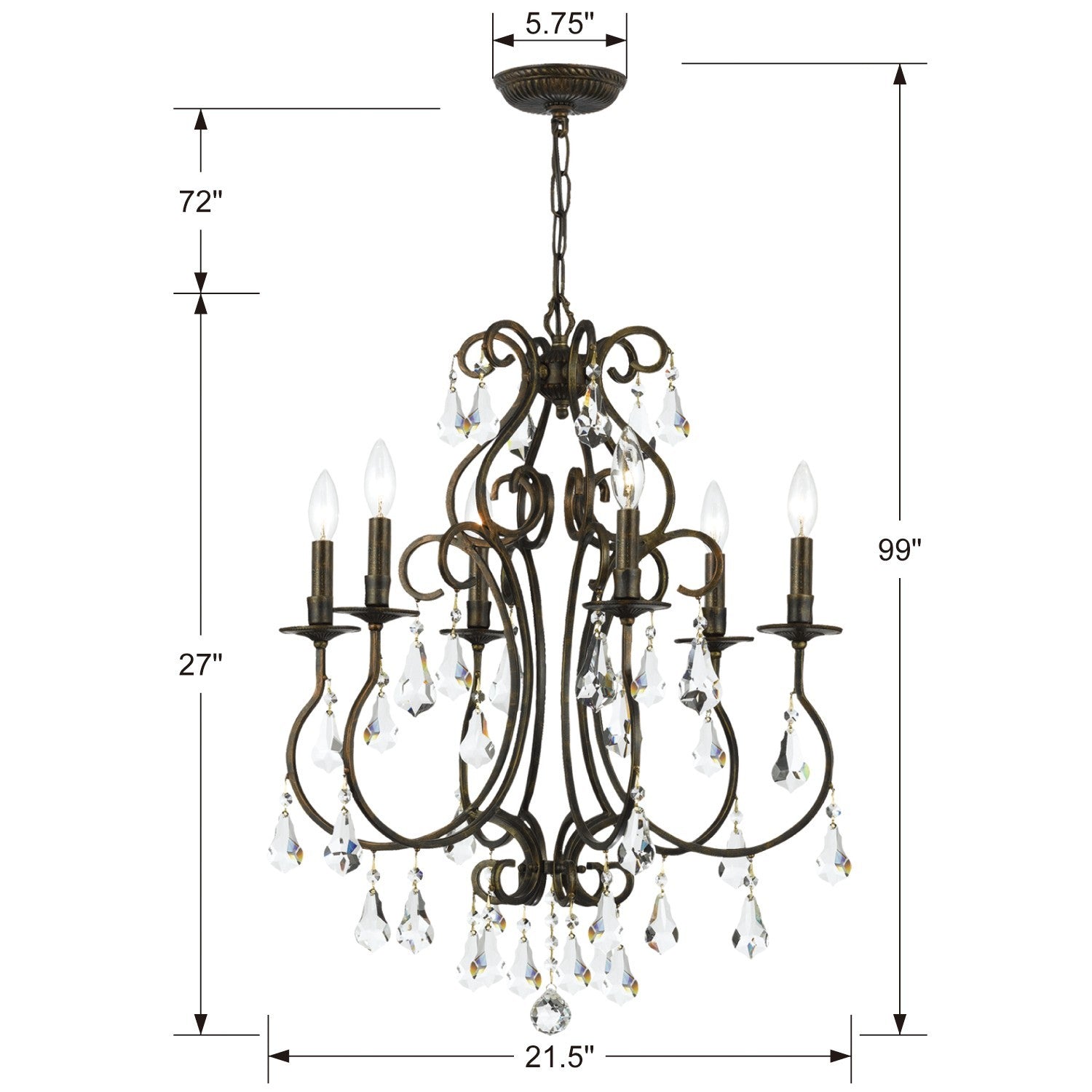 Crystorama - 5016-EB-CL-MWP - Six Light Chandelier - Ashton - English Bronze