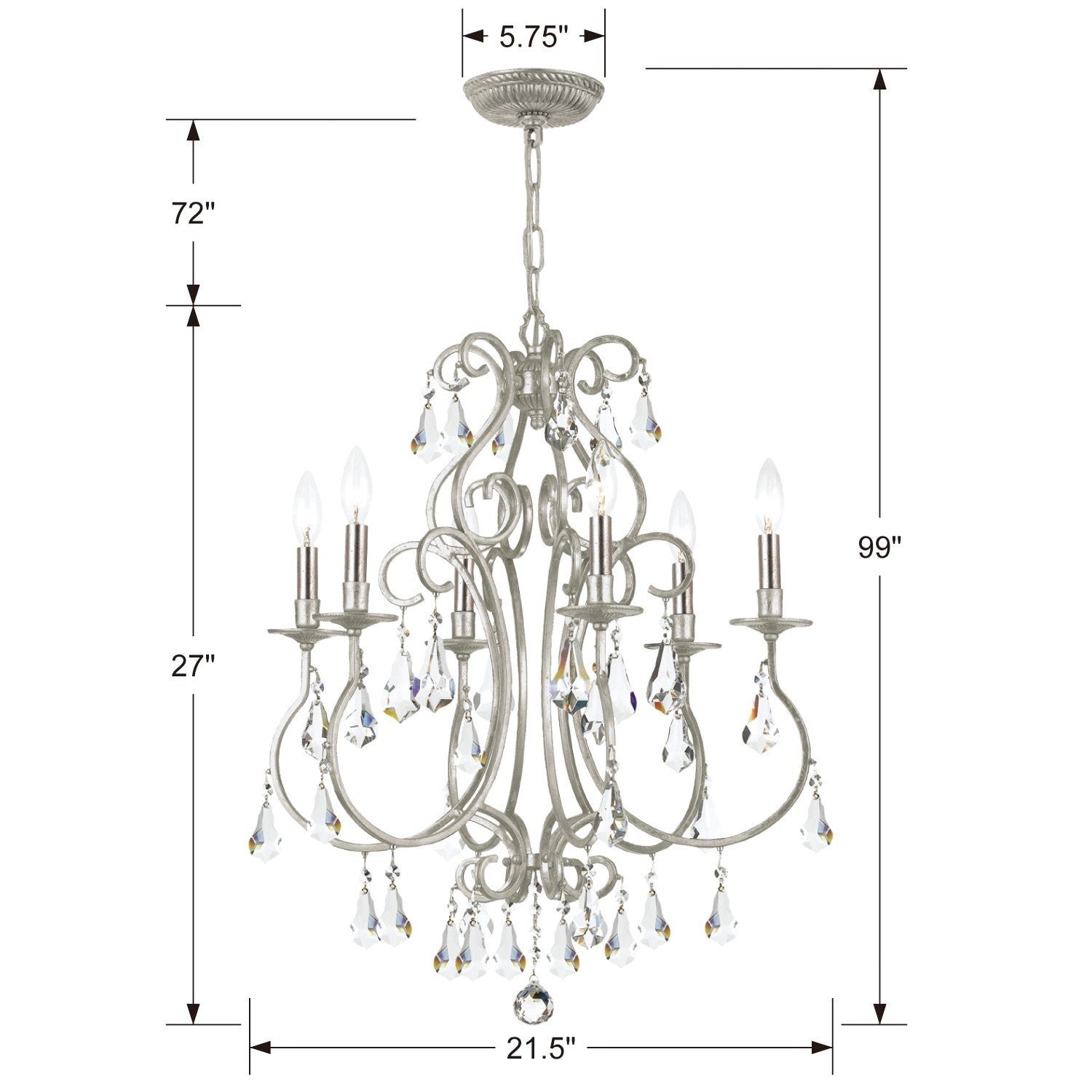 Crystorama - 5016-OS-CL-MWP - Six Light Chandelier - Ashton - Olde Silver