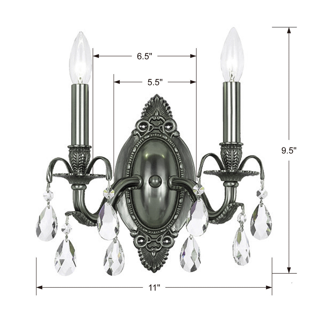 Crystorama - 5562-PW-CL-MWP - Two Light Wall Sconce - Dawson - Pewter