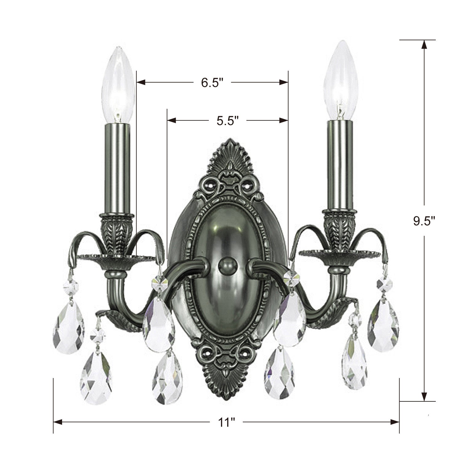 Crystorama - 5562-PW-CL-SAQ - Two Light Wall Sconce - Dawson - Pewter