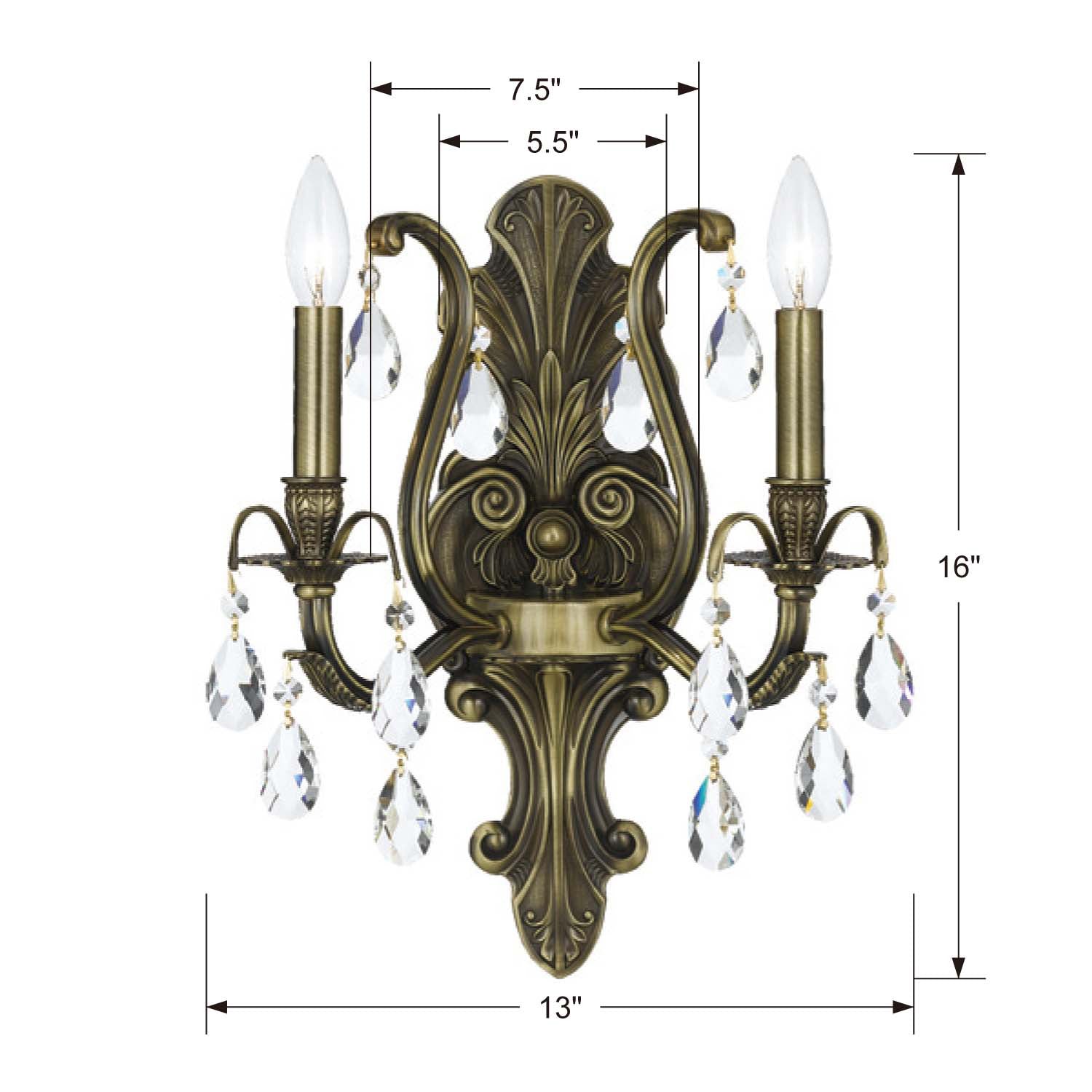 Crystorama - 5563-AB-CL-MWP - Two Light Wall Sconce - Dawson - Antique Brass