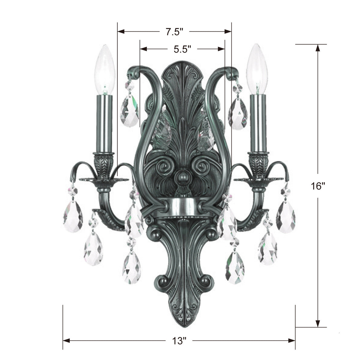 Crystorama - 5563-PW-CL-MWP - Two Light Wall Sconce - Dawson - Pewter