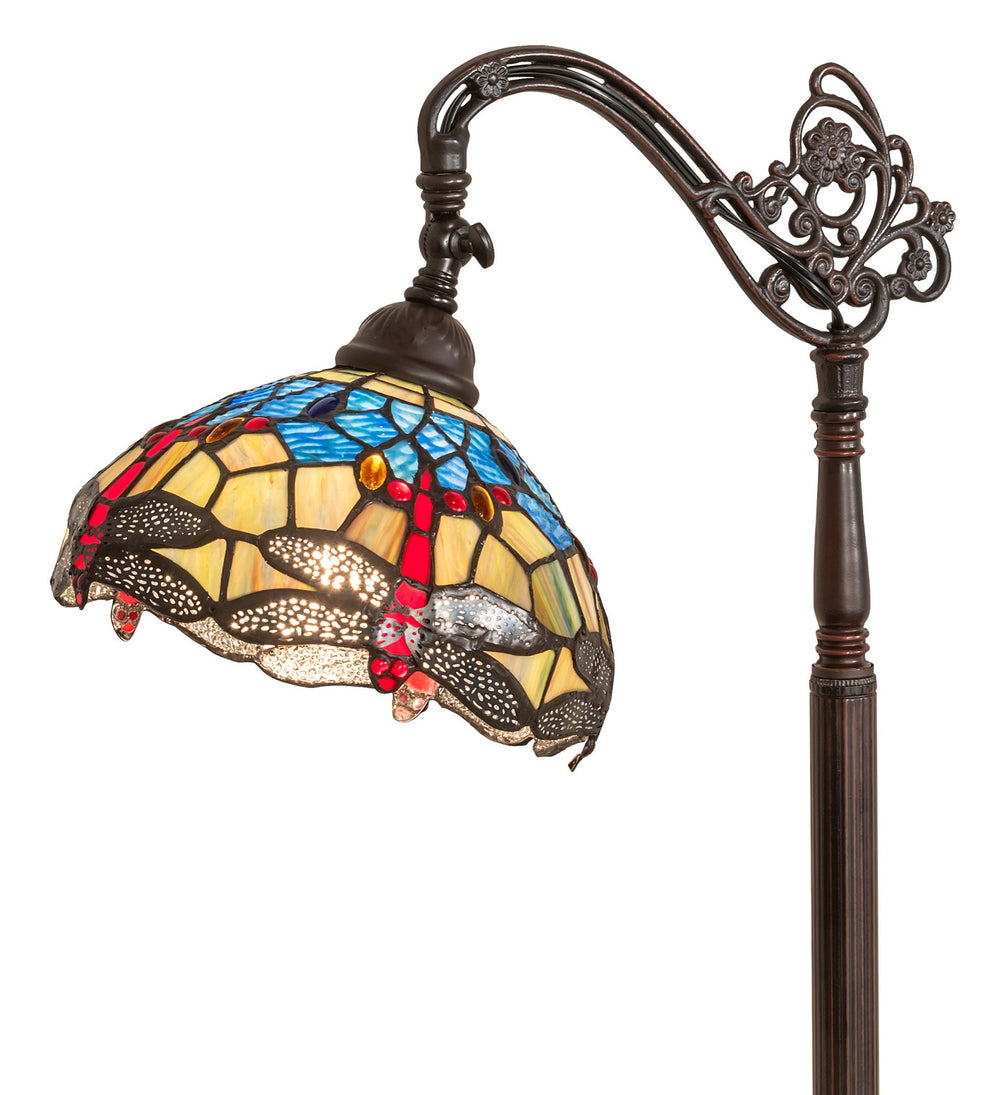 Meyda Tiffany - 119648 - One Light Bridge Arm Floor Lamp - Tiffany Hanginghead Dragonfly - Mahogany Bronze