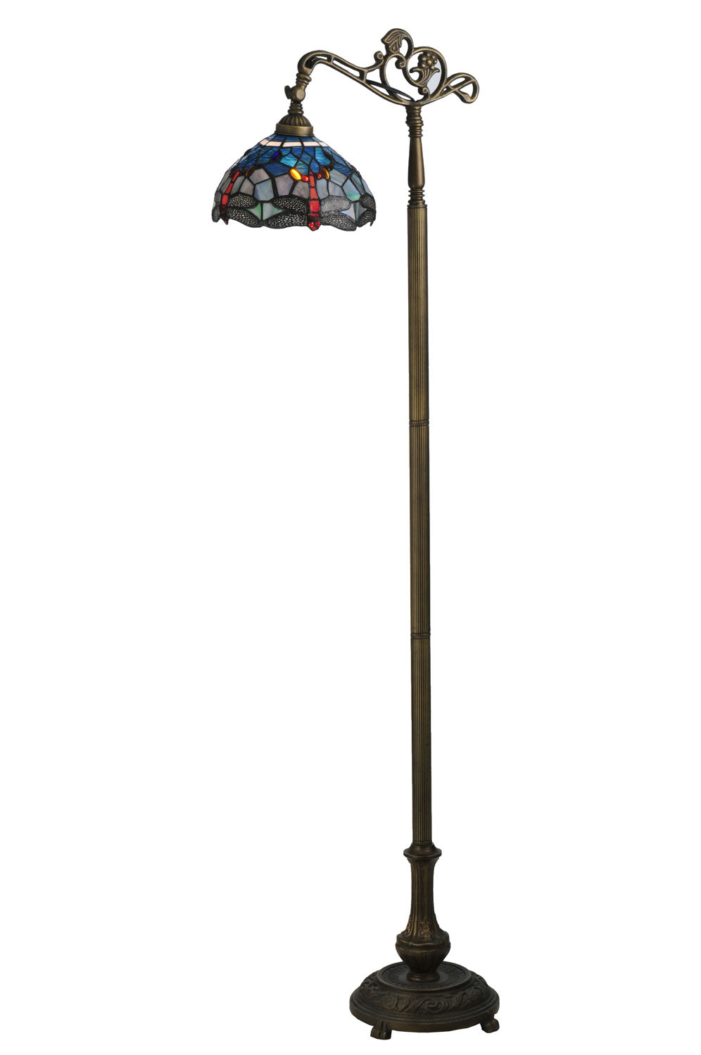 Meyda Tiffany - 119648 - One Light Bridge Arm Floor Lamp - Tiffany Hanginghead Dragonfly - Mahogany Bronze