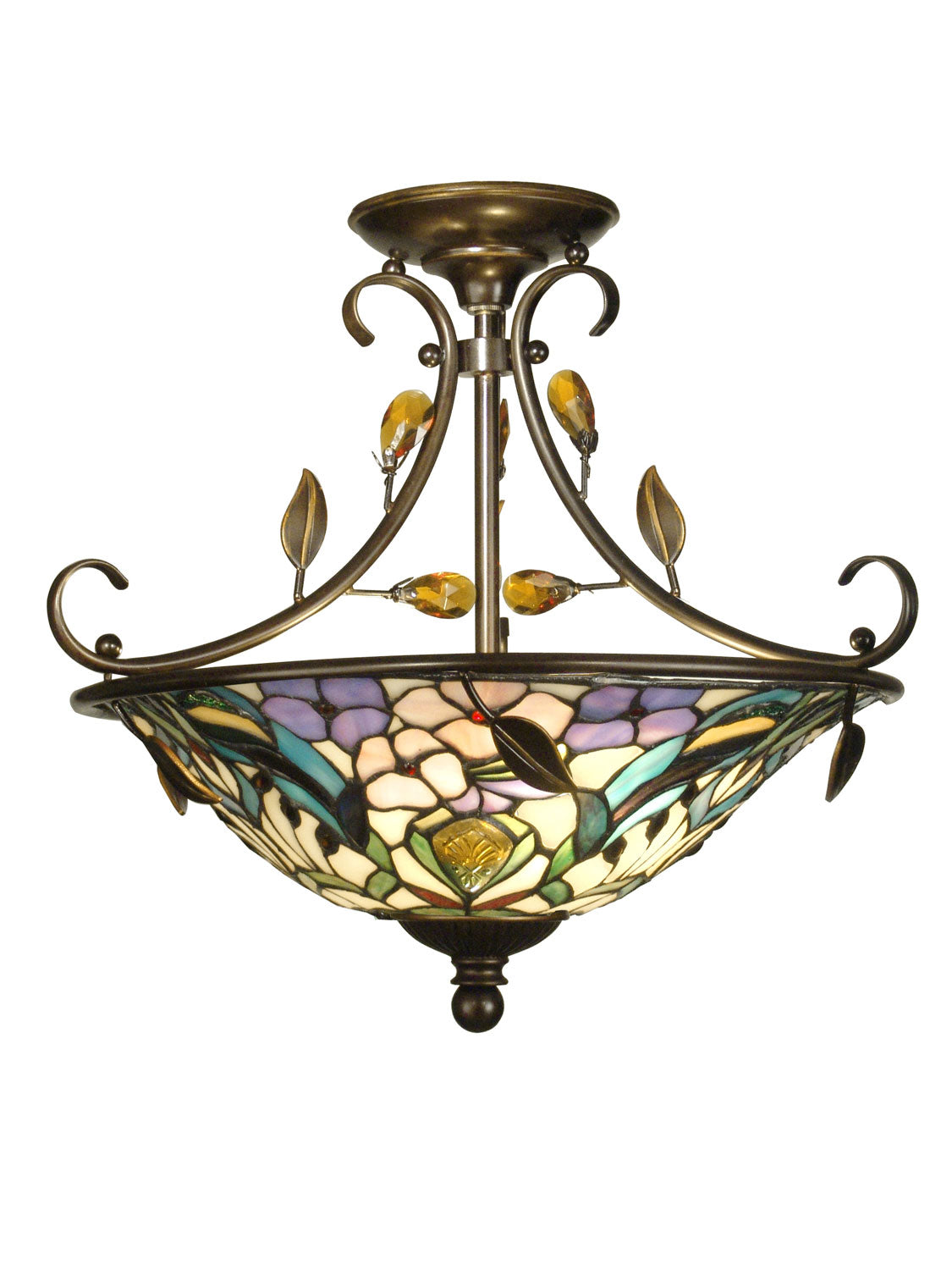 Dale Tiffany - TH90212 - Two Light Semi Flush Mount - Crystal Jewel Peony - Antique Golden Bronze