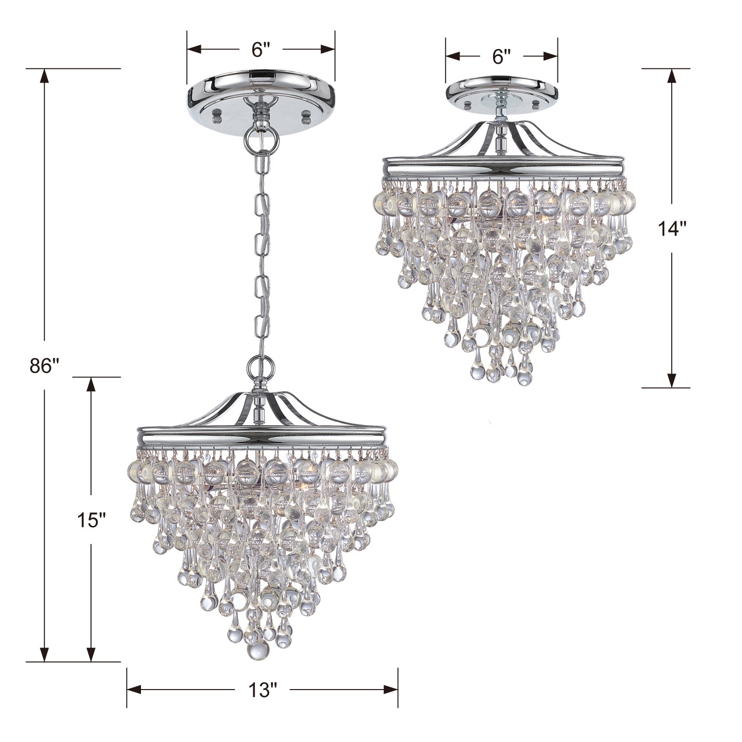 Crystorama - 130-CH - Three Light Mini Chandelier - Calypso - Polished Chrome