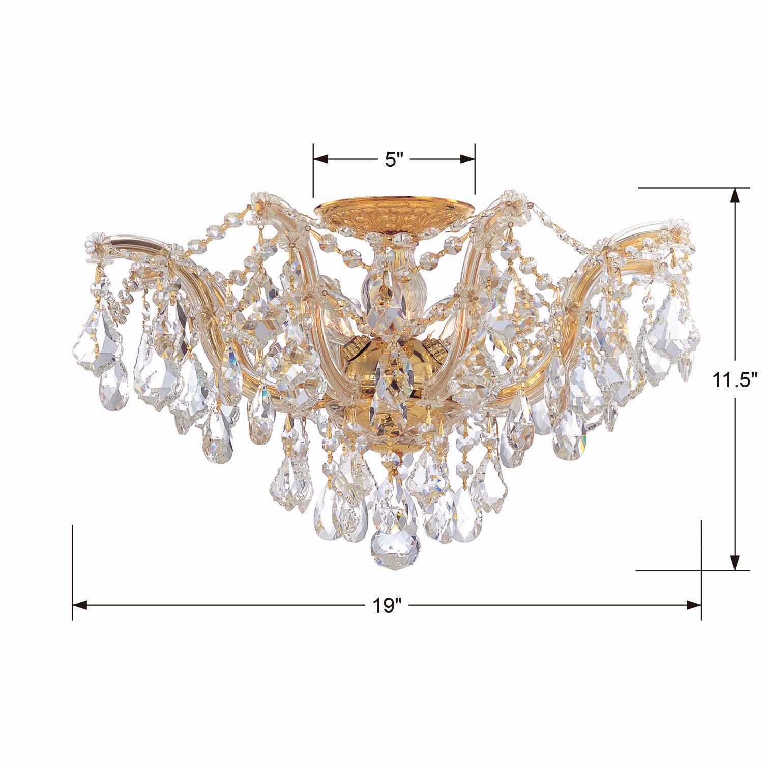 Crystorama - 4437-GD-CL-MWP - Five Light Semi Flush Mount - Maria Theresa - Gold