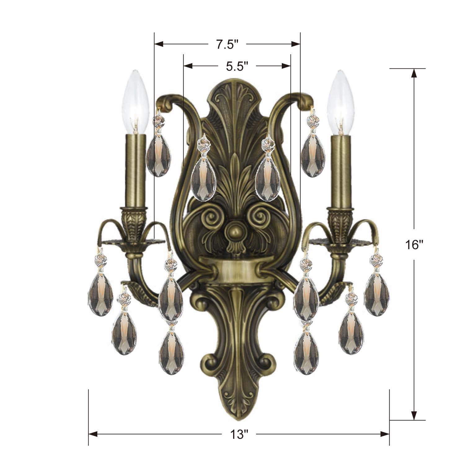 Crystorama - 5563-AB-GT-S - Two Light Wall Sconce - Dawson - Antique Brass