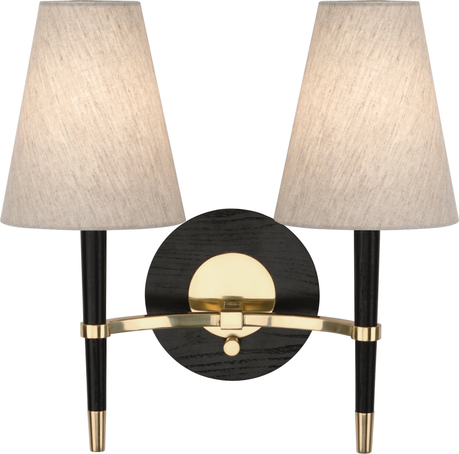 Robert Abbey - 771 - Two Light Wall Sconce - Jonathan Adler Ventana - Ebony Wood w/Antique Brass