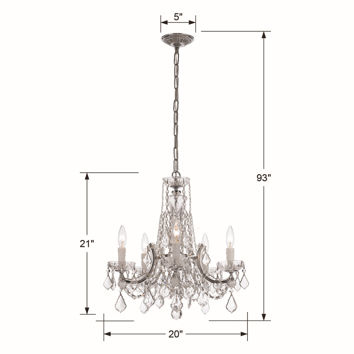 Crystorama - 4476-CH-CL-MWP - Five Light Mini Chandelier - Maria Theresa - Polished Chrome