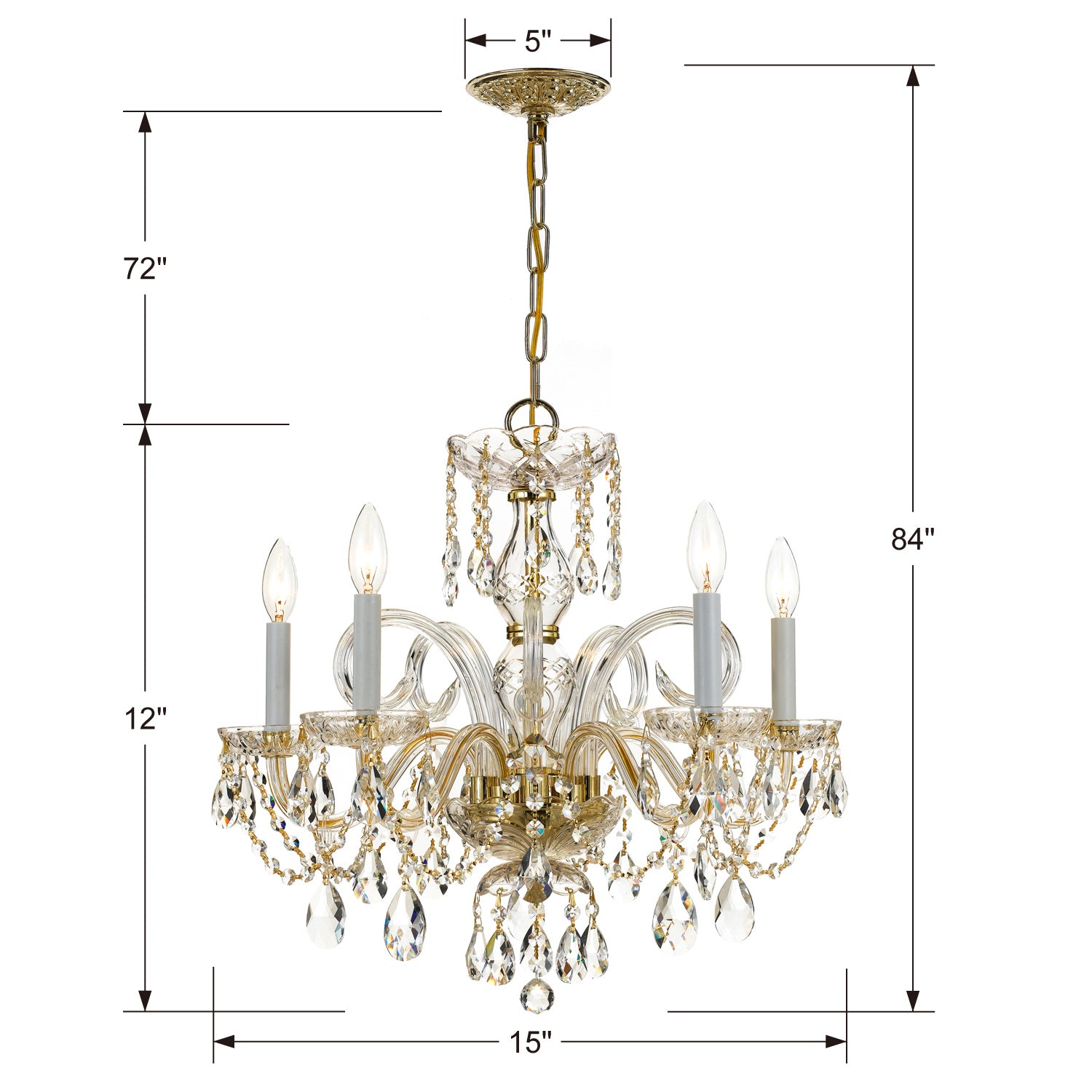 Crystorama - 1005-PB-CL-MWP - Five Light Chandelier - Traditional Crystal - Polished Brass