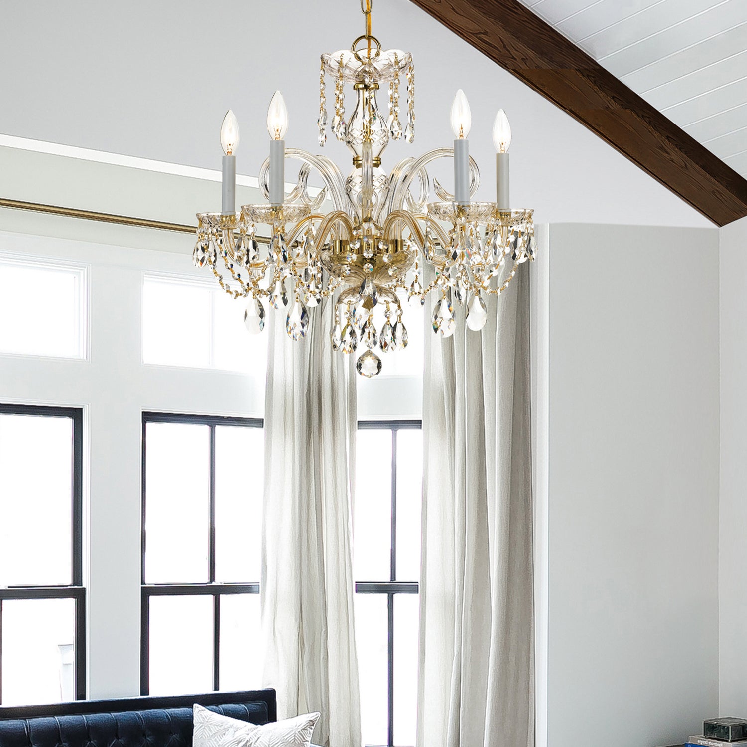 Crystorama - 1005-PB-CL-MWP - Five Light Chandelier - Traditional Crystal - Polished Brass