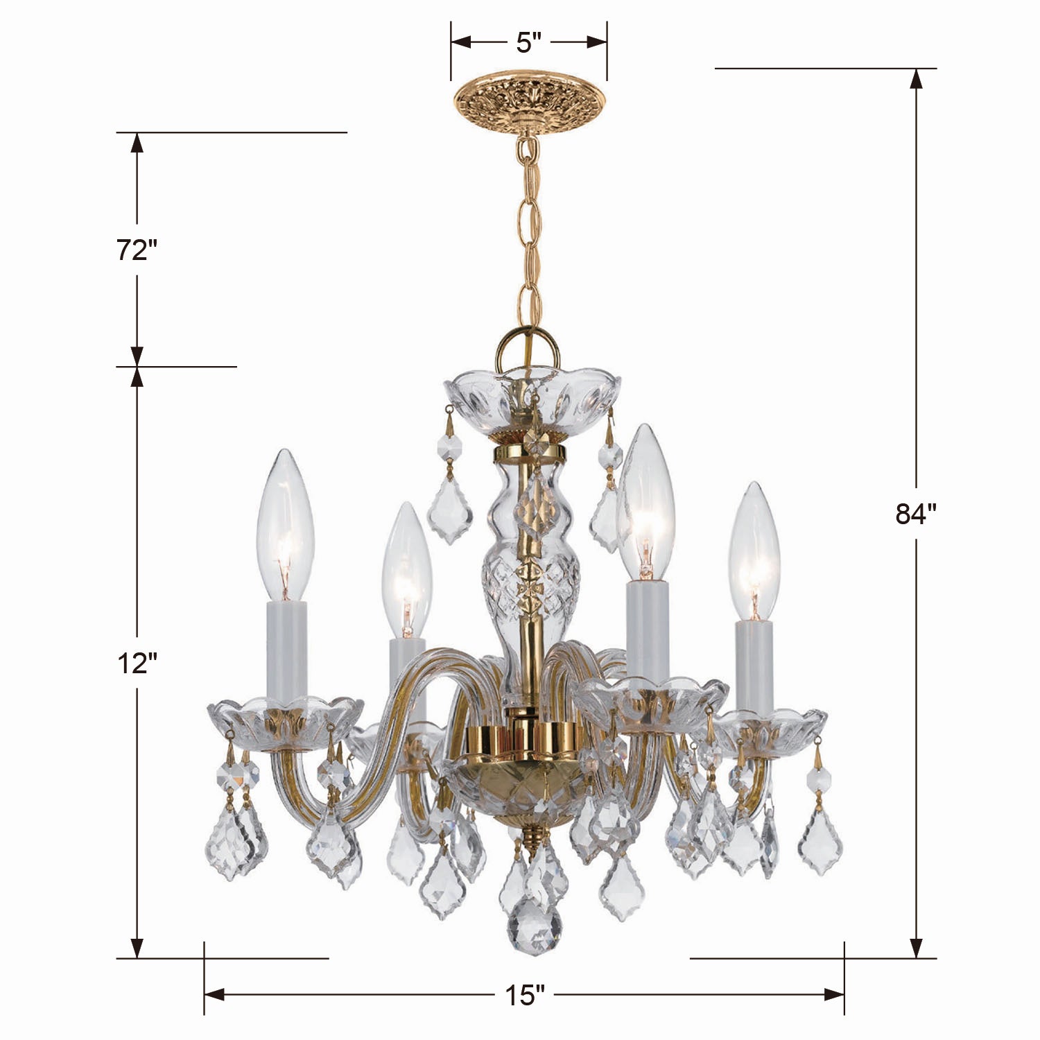 Crystorama - 1064-PB-CL-MWP - Four Light Mini Chandelier - Traditional Crystal - Polished Brass