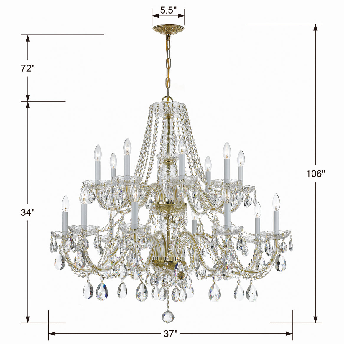 Crystorama - 1139-PB-CL-MWP - 16 Light Chandelier - Traditional Crystal - Polished Brass