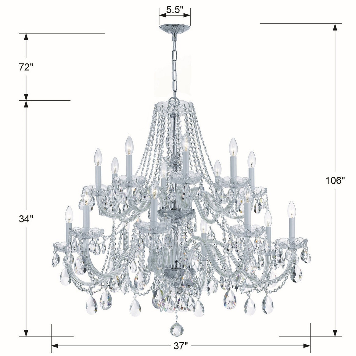 Crystorama - 1139-CH-CL-S - 16 Light Chandelier - Traditional Crystal - Polished Chrome