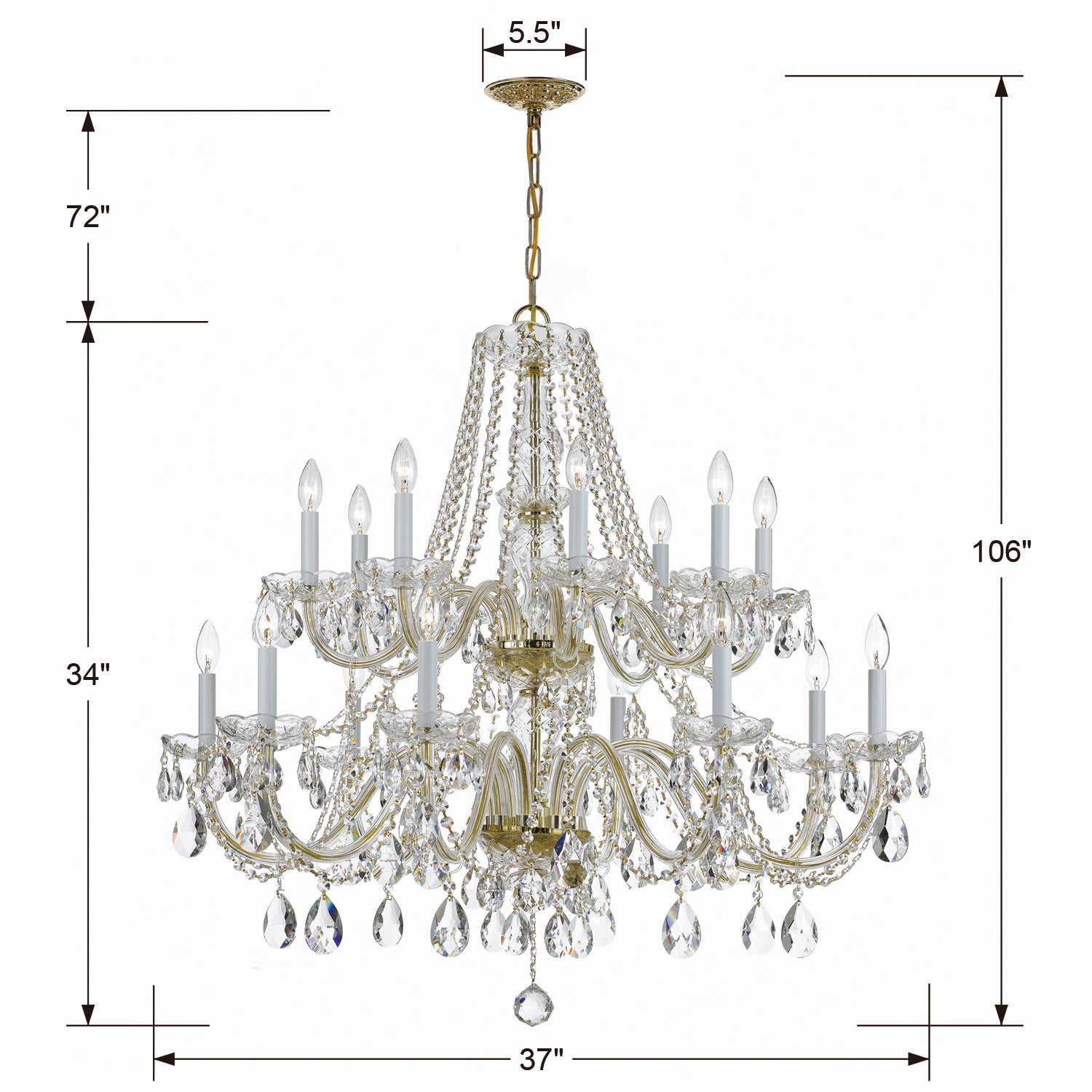 Crystorama - 1139-PB-CL-SAQ - 16 Light Chandelier - Traditional Crystal - Polished Brass