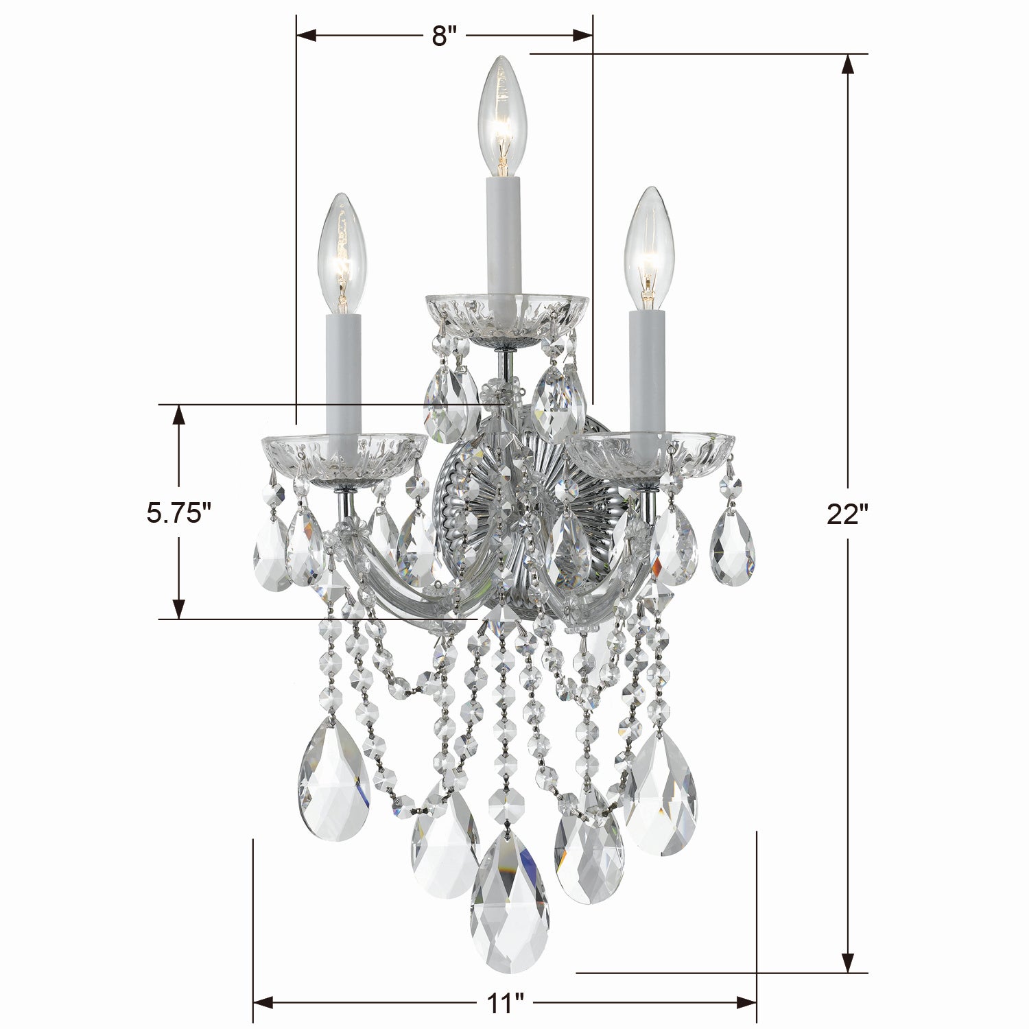 Crystorama - 4423-CH-CL-S - Three Light Wall Sconce - Maria Theresa - Polished Chrome