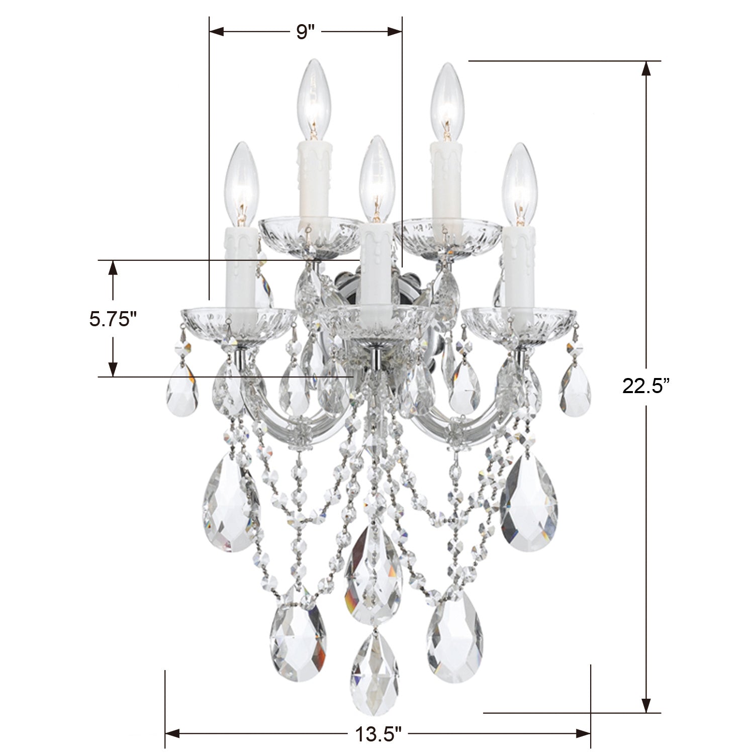 Crystorama - 4425-CH-CL-SAQ - Five Light Wall Sconce - Maria Theresa - Polished Chrome