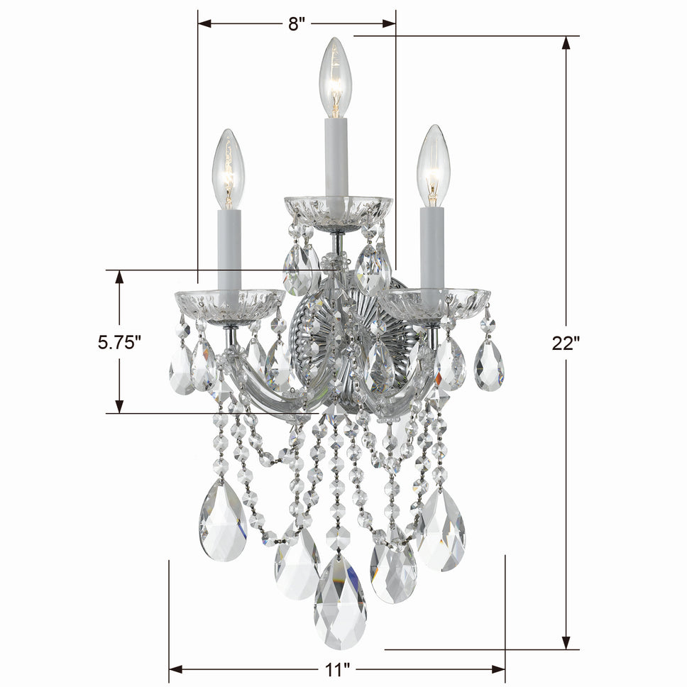 Crystorama - 4423-CH-CL-MWP - Three Light Wall Sconce - Maria Theresa - Polished Chrome