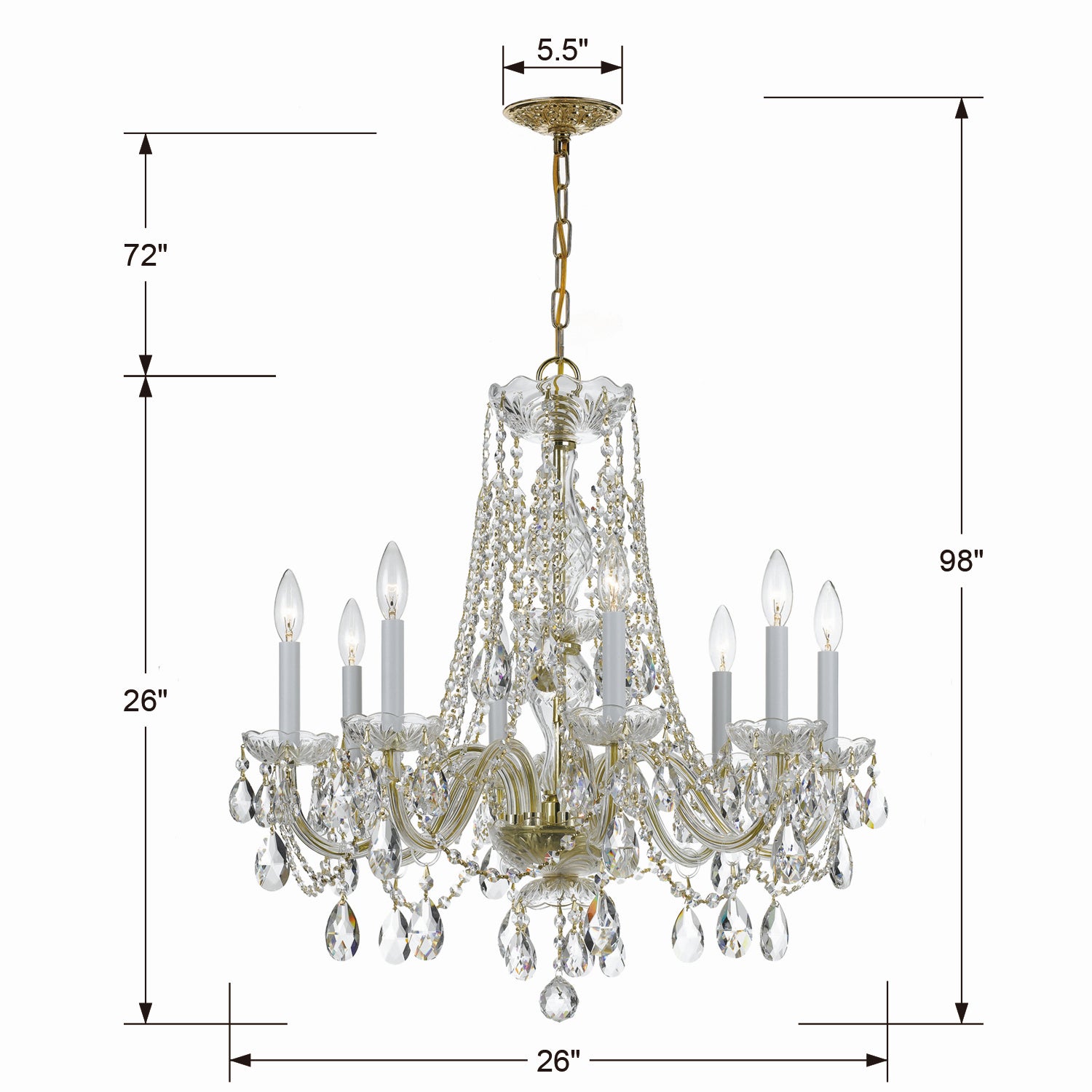 Crystorama - 1138-PB-CL-SAQ - Eight Light Chandelier - Traditional Crystal - Polished Brass