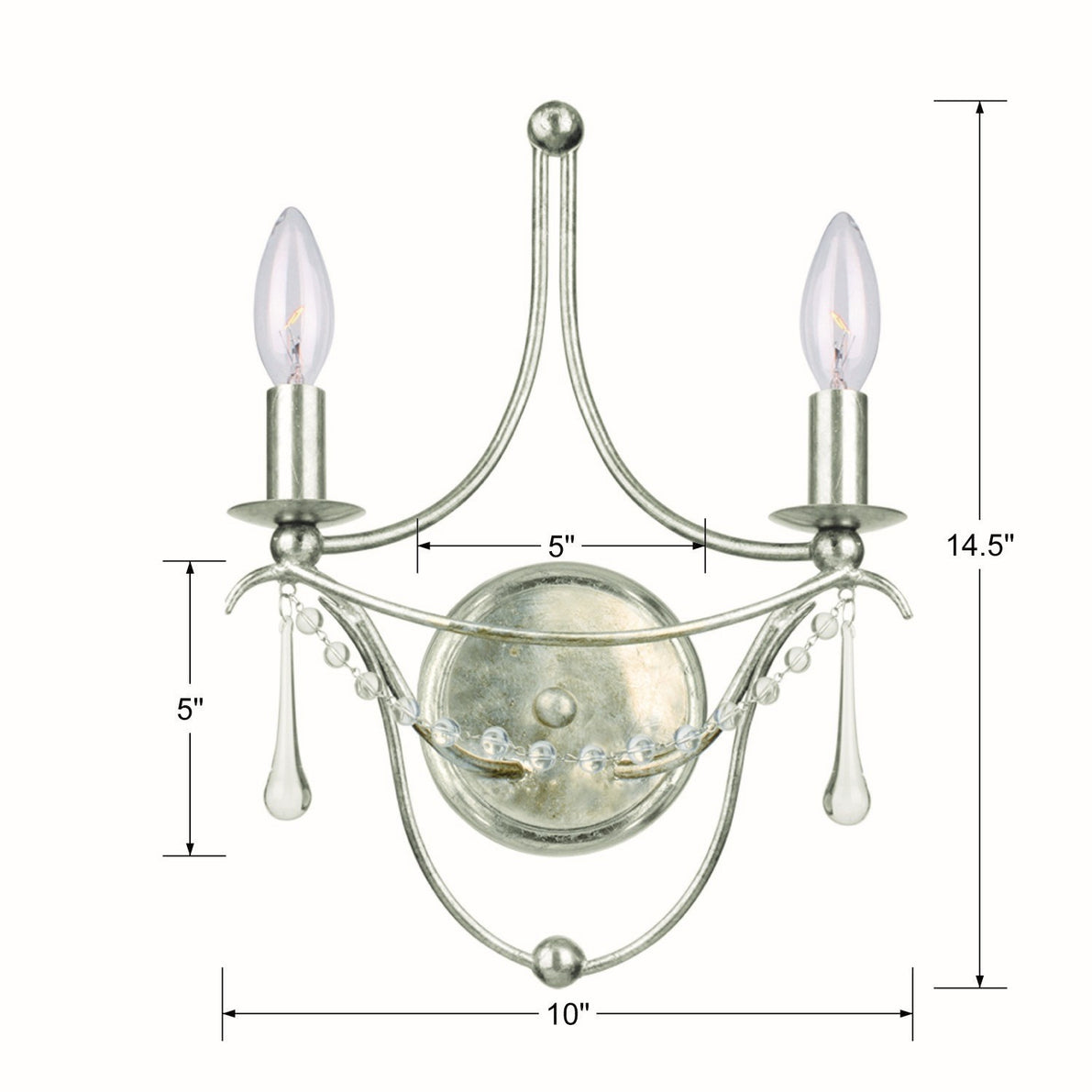 Crystorama - 422-SA - Two Light Wall Sconce - Metro - Antique Silver