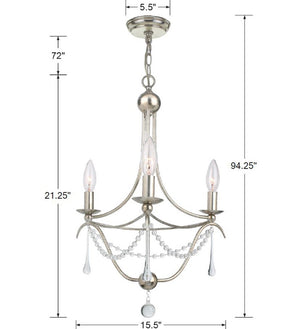 Crystorama - 423-SA - Three Light Mini Chandelier - Metro - Antique Silver