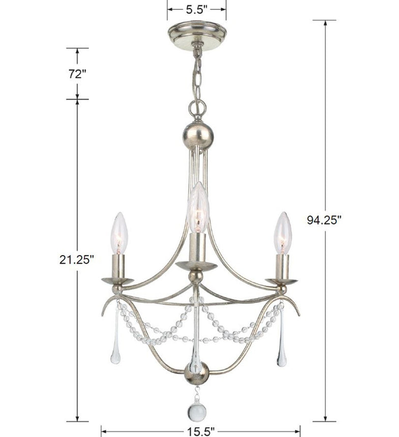 Crystorama - 423-SA - Three Light Mini Chandelier - Metro - Antique Silver