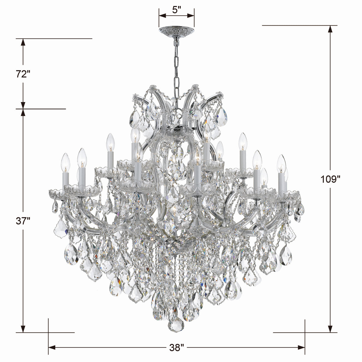 Crystorama - 4418-CH-CL-SAQ - 19 Light Chandelier - Maria Theresa - Polished Chrome