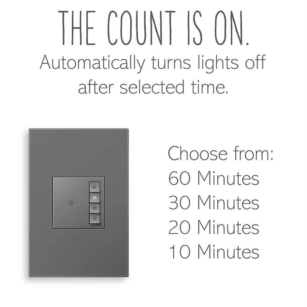 Legrand - ASTM2M2 - Timer Switch, Manual On/Timed Off with Microban - adorne - Magnesium