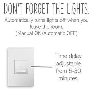 Legrand - ASVS12W4 - Motion Sensor Switch, Manual On/Auto Off with Microban - adorne - White