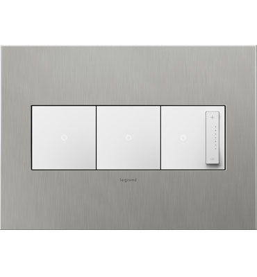 Legrand - AWC3GBS4 - Three-Gang Screwless Wall Plate - adorne - Brushed Stainless Steel