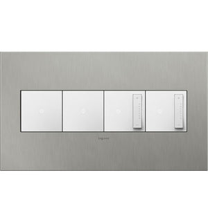 Legrand - AWC4GBS4 - Four-Gang Screwless Wall Plate - adorne - Brushed Stainless Steel