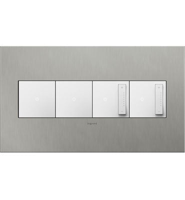 Legrand - AWC4GBS4 - Four-Gang Screwless Wall Plate - adorne - Brushed Stainless Steel
