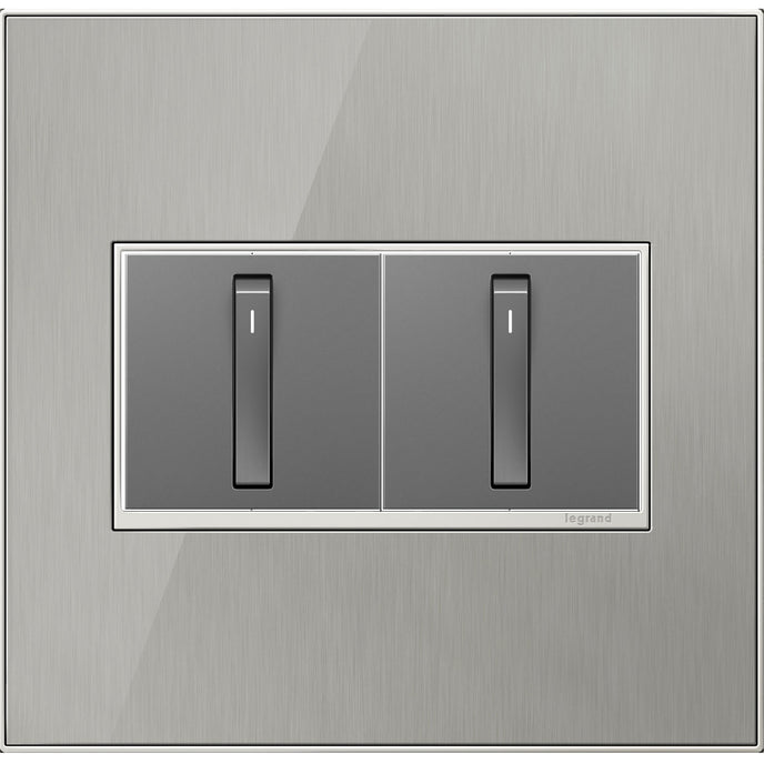 Legrand - AWM2GMS4 - Two-Gang Screwless Wall Plate - adorne - Brushed Stainless