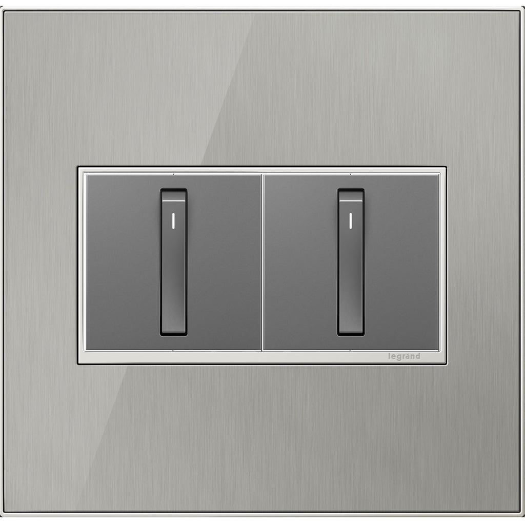Legrand - AWM2GMS4 - Two-Gang Screwless Wall Plate - adorne - Brushed Stainless
