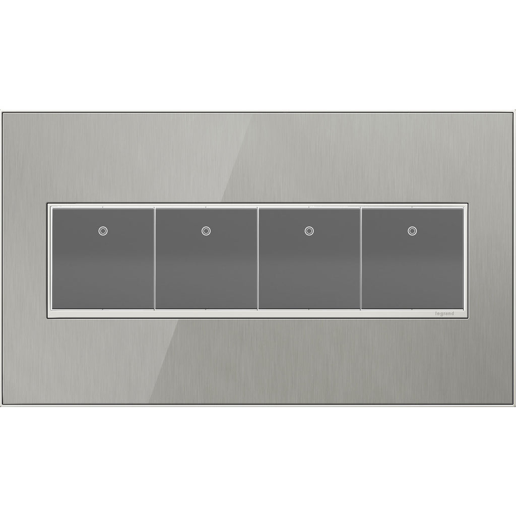Legrand - AWM4GMS4 - Four-Gang Screwless Wall Plate - adorne - Brushed Stainless
