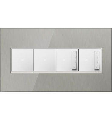 Legrand - AWM4GMS4 - Four-Gang Screwless Wall Plate - adorne - Brushed Stainless
