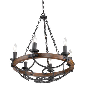 Golden - 1821-6 BI - Six Light Chandelier - Madera BI - Black Iron