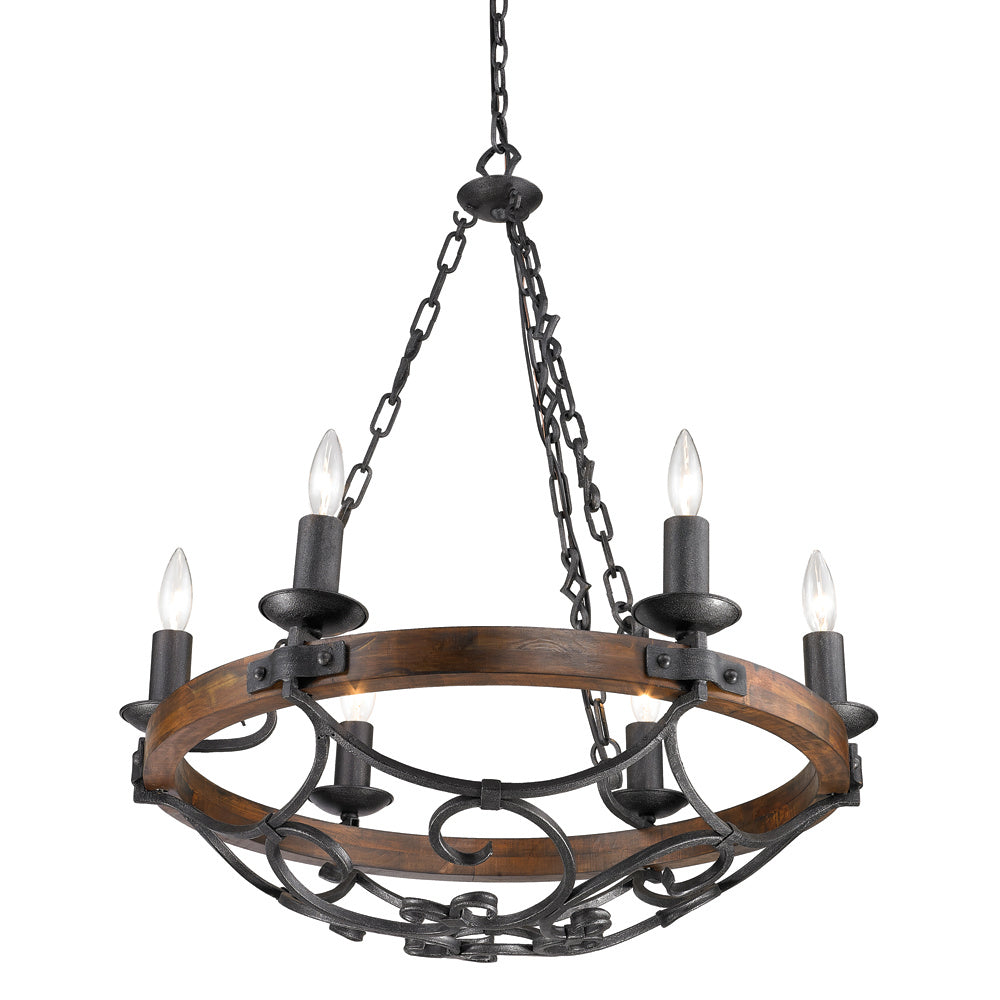 Golden - 1821-6 BI - Six Light Chandelier - Madera BI - Black Iron