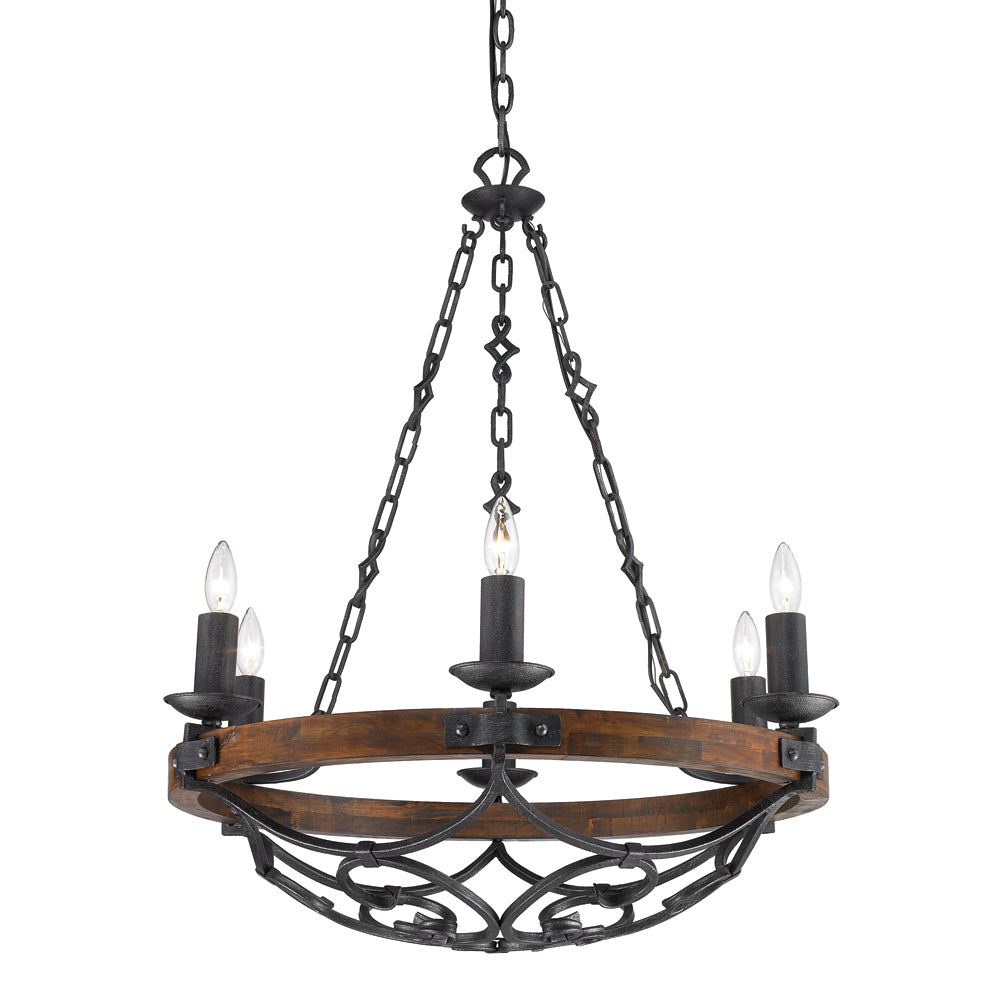 Golden - 1821-6 BI - Six Light Chandelier - Madera BI - Black Iron